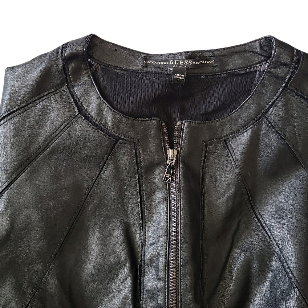 GUESS | FAUX LEATHER |MOTO JACKET | SIZE LARGE - Picture 3 of 11